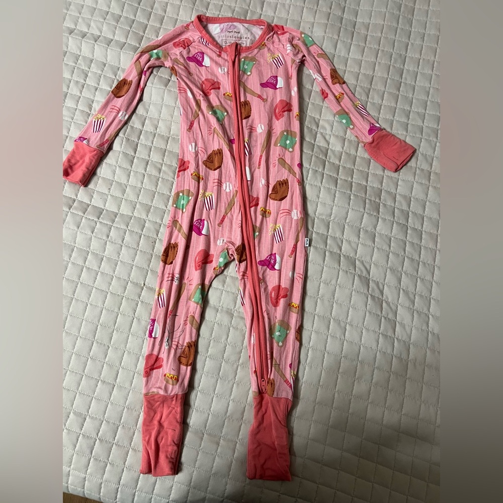 Little Sleepies Pink baseball Print Footie